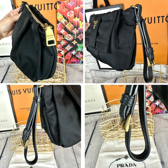 PRADA black satin Clutch wristlet bag with dust bag - Picture 8 of 12